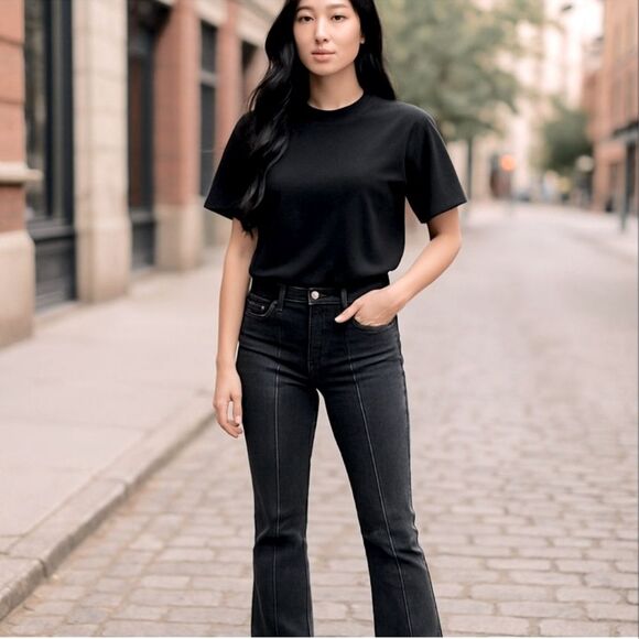 Frame Jeans Le Mini Boot sz 26 NWT Bootcut Flare Faded Black with Front Slit - Picture 1 of 15